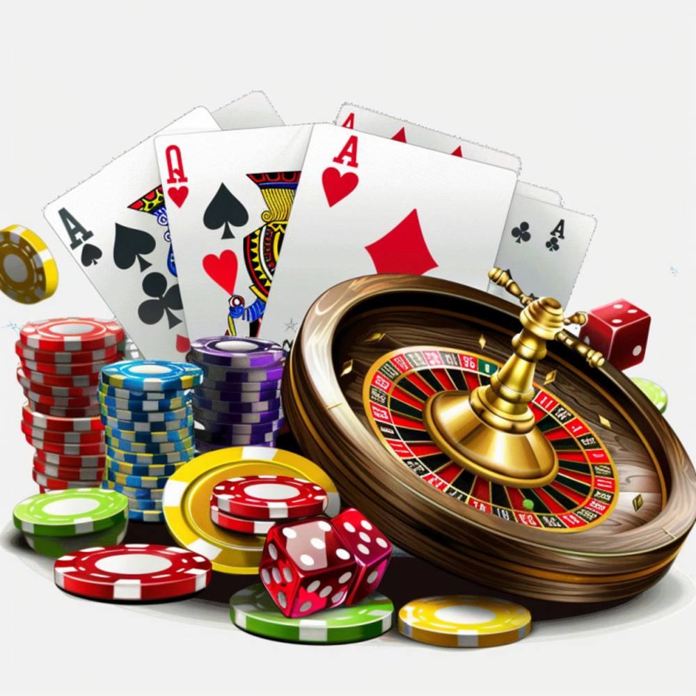 Chip dan kartu kasino tersusun di atas meja